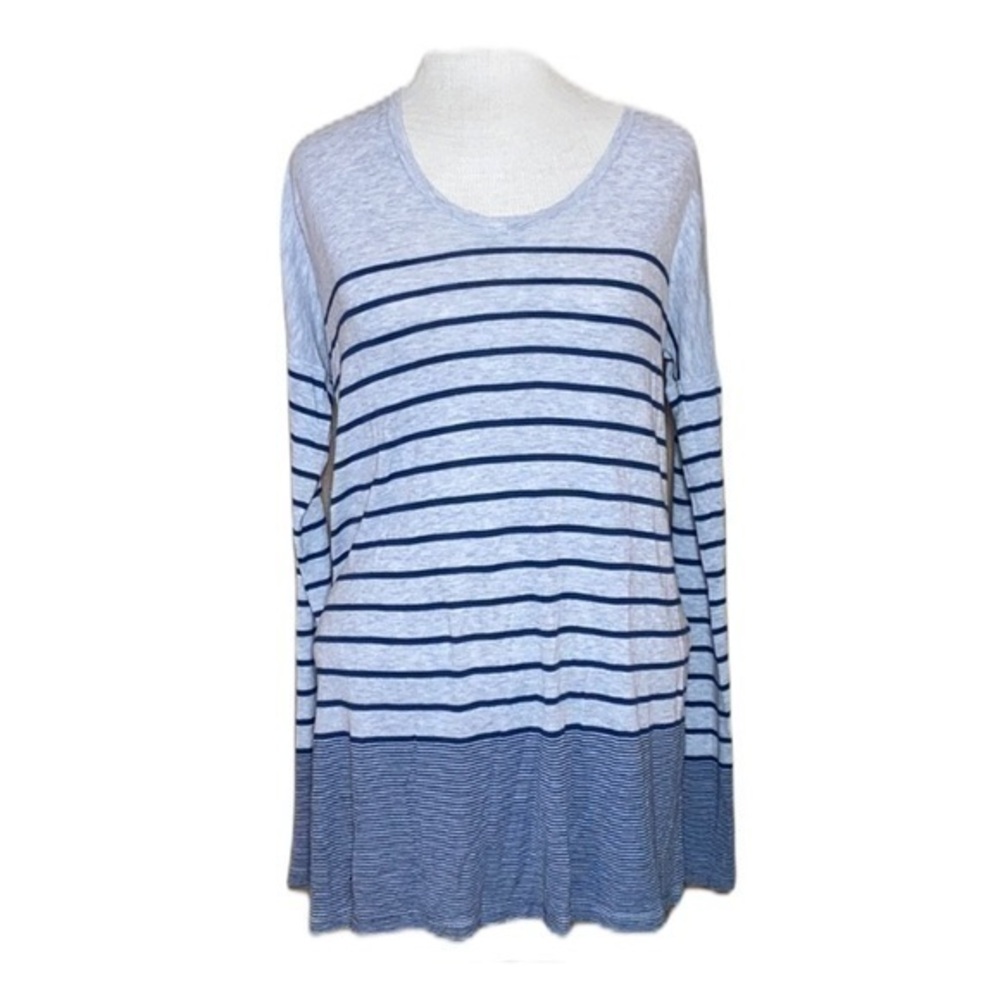 Orvis long sleeve gray & blue stripes small
